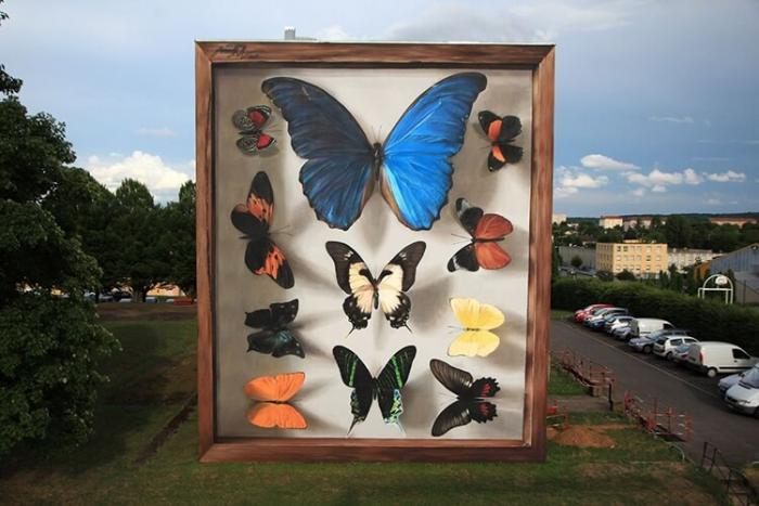 Сверхреалистичная коллекция 3D бабочек на стенах зданий