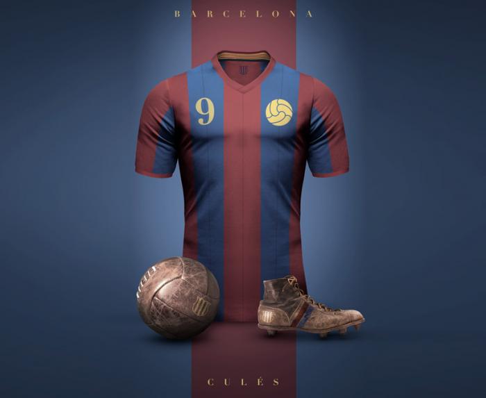 Ретро дизайн винтажной футбольной формы Барселоны и других клубов