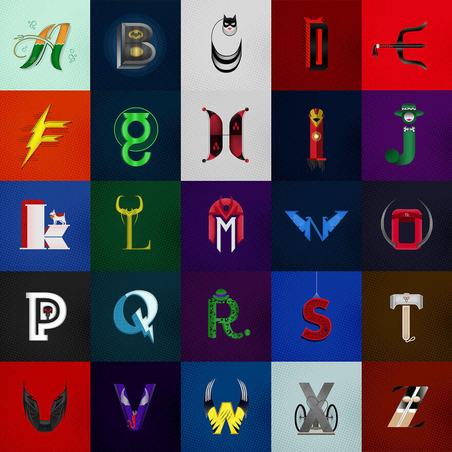 иллюстрированный алфавит с супергероями