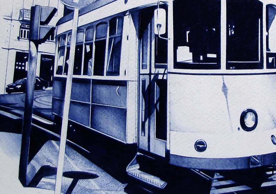 Лиссабон и его трамваи, рисунок шариковой ручкой