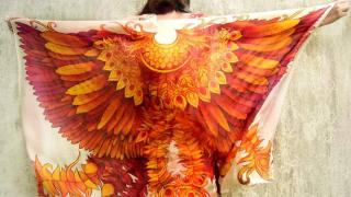 рисунок крыльев жар-птицы на летнем платке, шелковый шарф