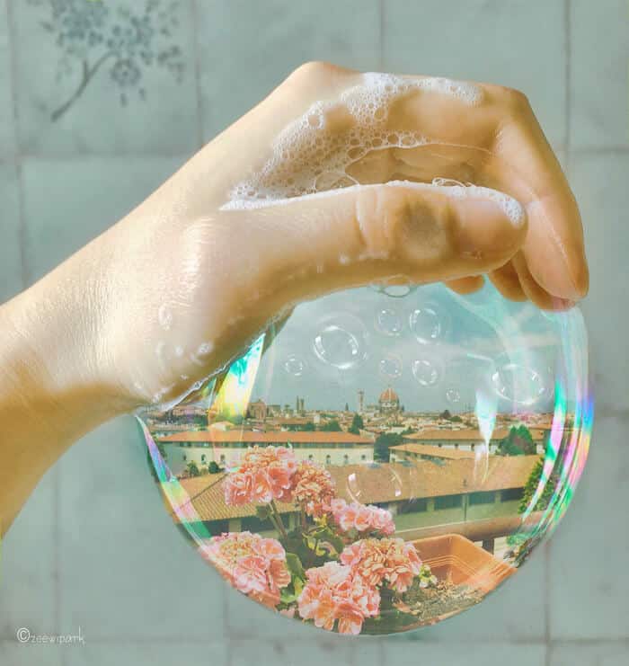 совмещение мыльных пузырей и цветов, фото 1