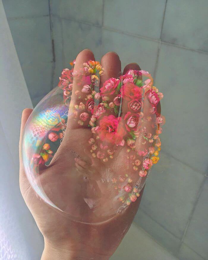 совмещение мыльных пузырей и цветов, фото 15