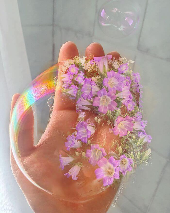 совмещение мыльных пузырей и цветов, фото 17