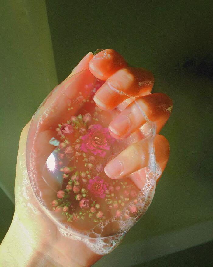 совмещение мыльных пузырей и цветов, фото 20