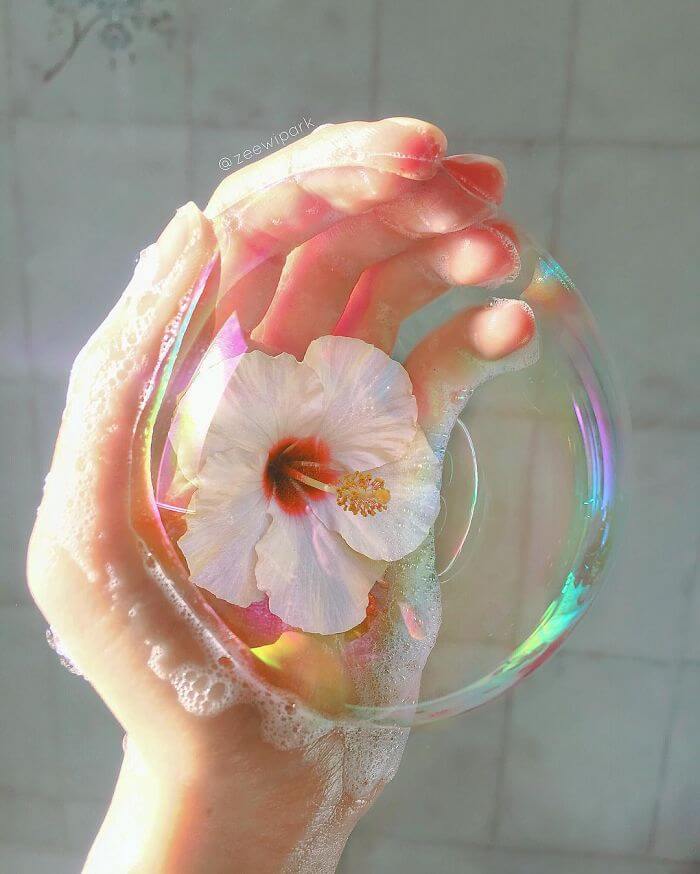 совмещение мыльных пузырей и цветов, фото 3