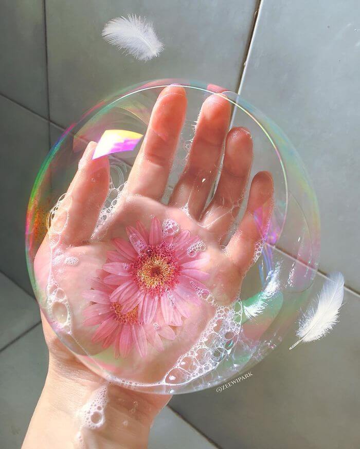 совмещение мыльных пузырей и цветов, фото 9