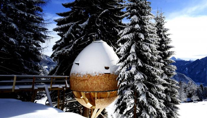 Яйцеобразный дом на дереве от архитектора Клаудио Бельтраме открывает панорамный вид на итальянские Альпы