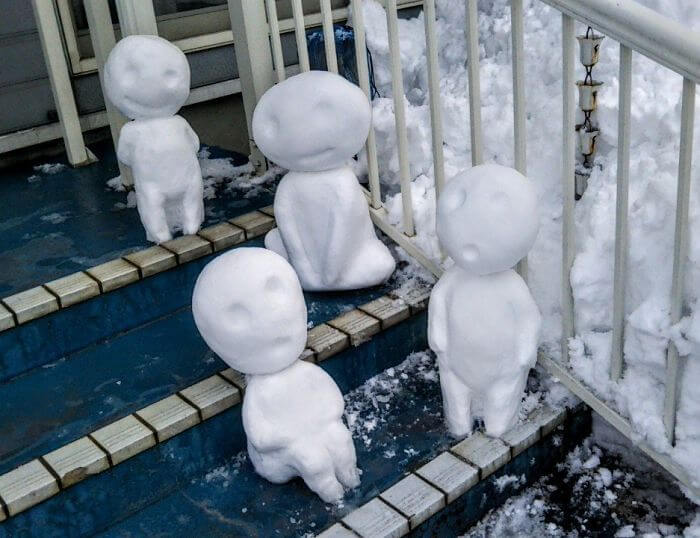 снегопад в Токио, японские снеговики, Фото 8